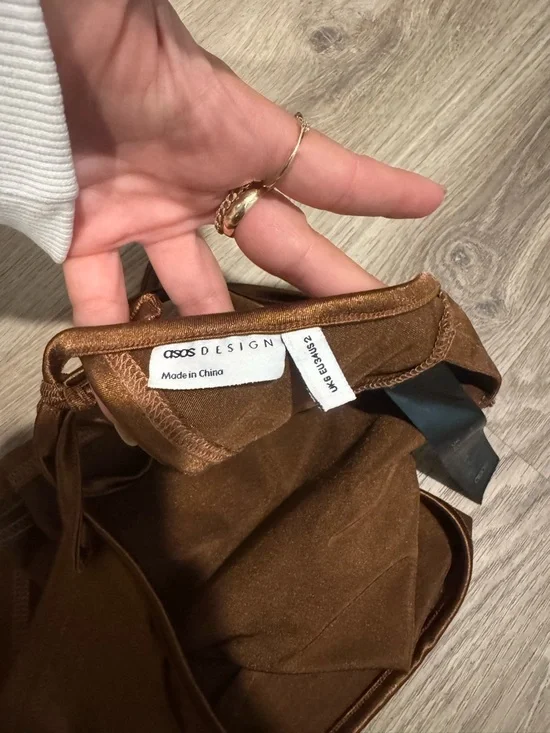 Satin Halter Crop Top in Shiny Brown - Picture 4 of 6